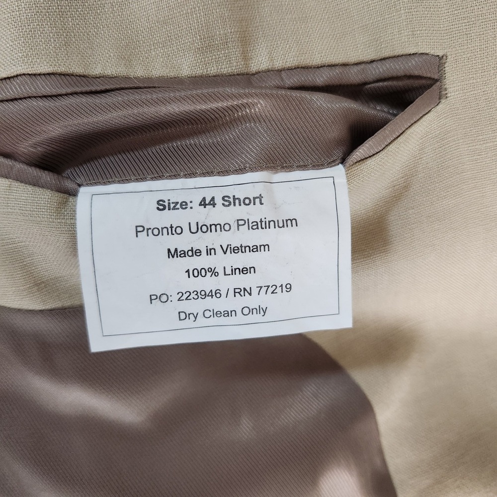 Pronto Uomo Platinum Men 44S 100% Linen Sports Coat Blazer Lined Beige Preppy - Picture 7 of 16